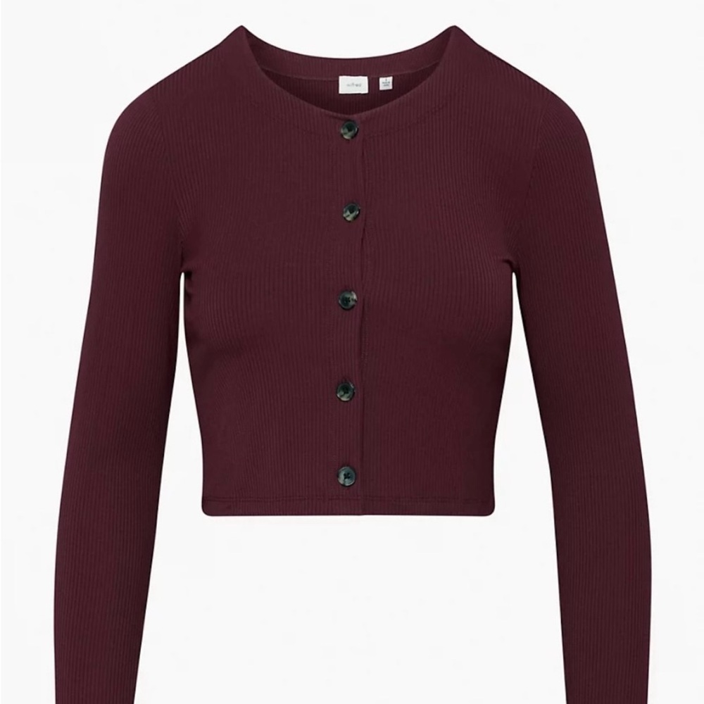 ARITZIA WILFRED Neptune Long Sleeve Button-up Sweater in Spiced Burgundy Size L